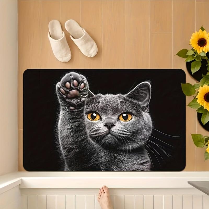 

Cute Cat Paw Door Mat – Realistic Gray Kitten with Raised Paw, Playful Pet-Themed Entryway Mat for Living Room, Bedroom 40x60cm16x24in