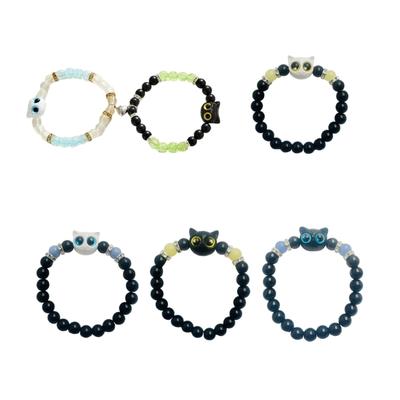 Magnetic Design Kitten Theme Glowing Bracelet Night Visible Beaded Wrist Bangle Accessories For Best Friend And Couples