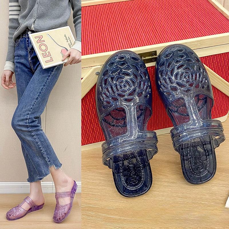 Fashion New Bag Head Slippers Summer Hollow Crystal Cool Slippers Women's Wear Beach Sandals Wholesale