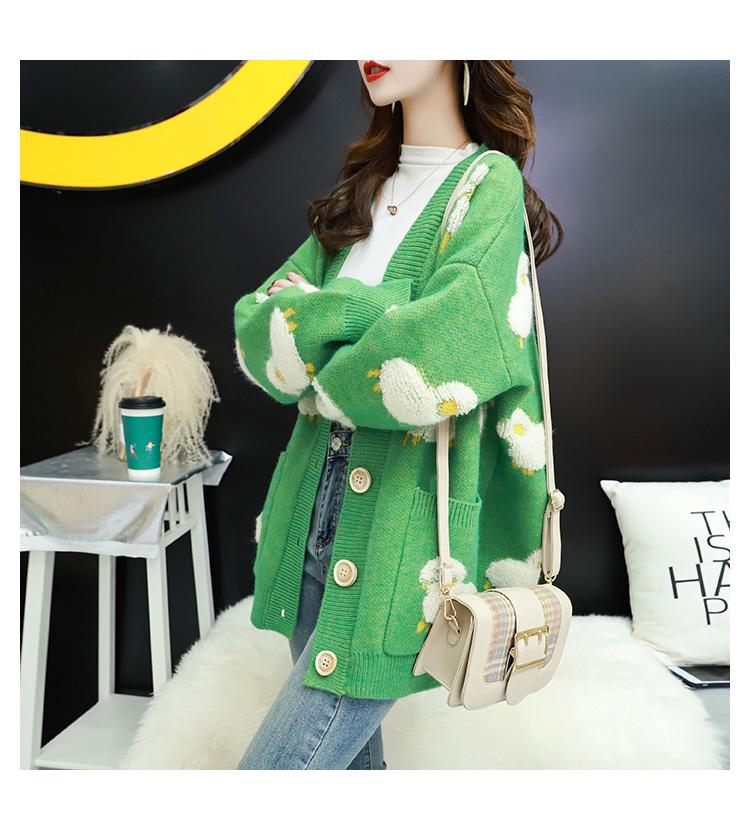 2024 Autumn Women's Lamb Pattern Loose Knit Cardigan - Thickened Knit Outerwear