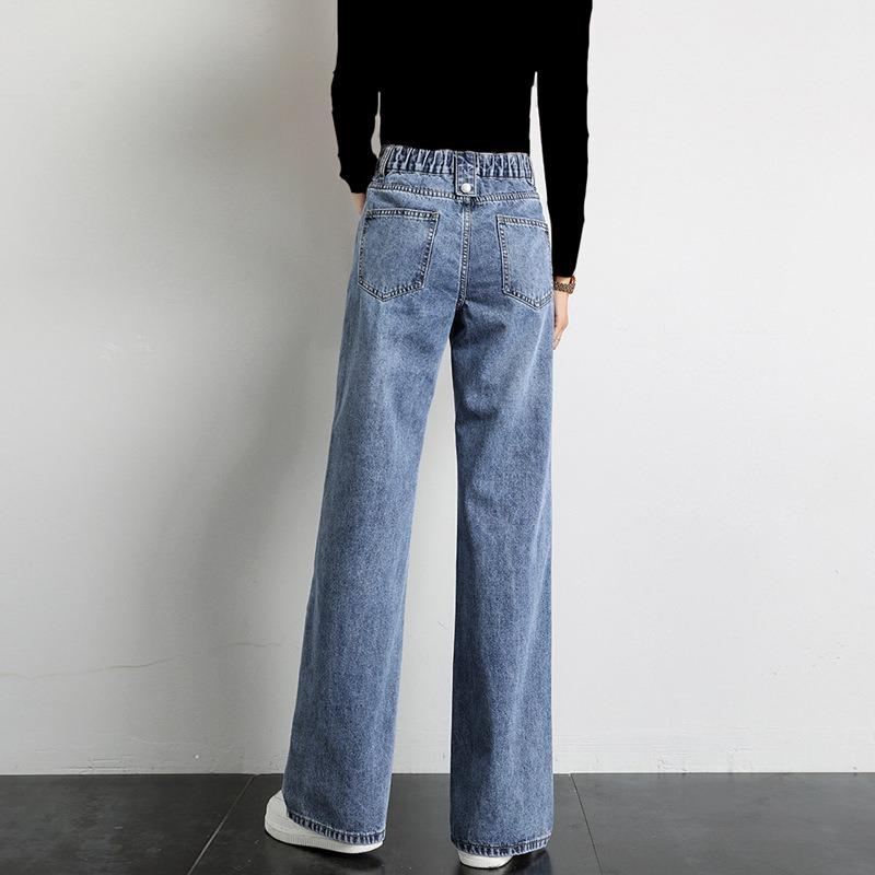 High-waisted Elastic Straight-leg Jeans Woman