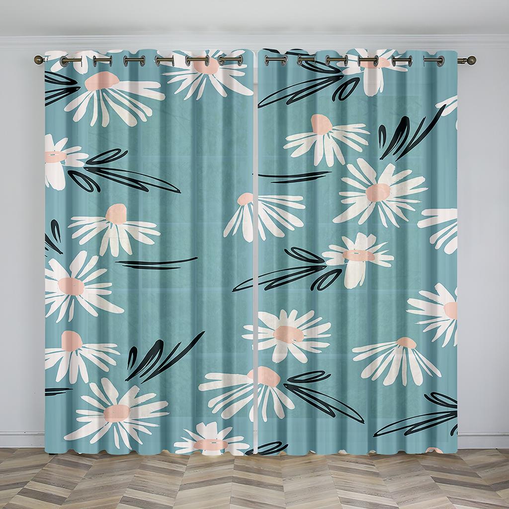 Light Color Flower Style 3D Digital Print Curtain Bedroom Study Decorative Curtain 90g Polyester Fiber Material Two Panels