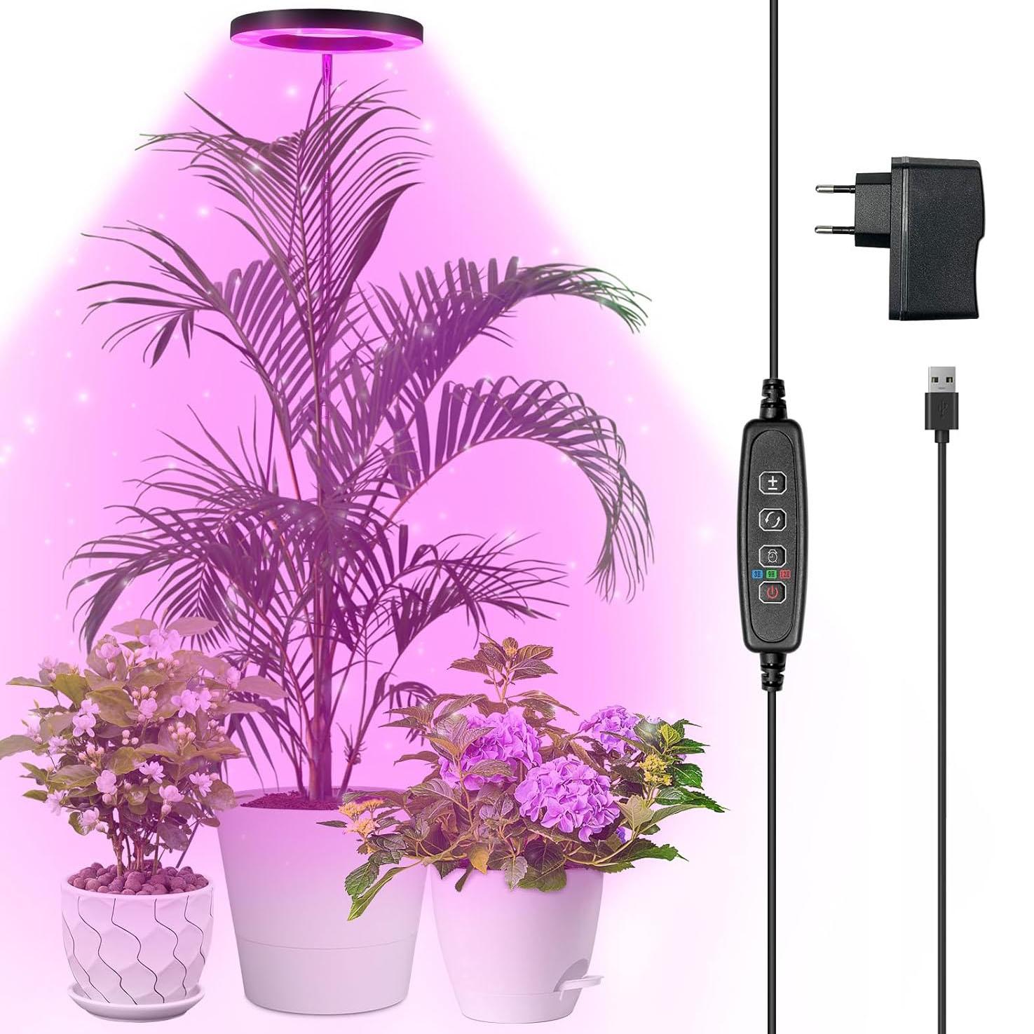 

10 LED Ring Grow Lights for Indoor Plants 160LEDs Full Spectrum Large Plant Light with Auto On/Off Timer Dimmable Growing Lamp EU