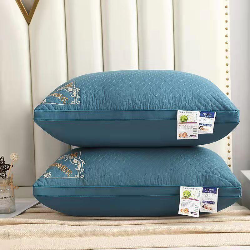 Soft Cotton-Feel Herbal Embroidered Pillow With Lavender-Scented Microfiber Fill Neck Support 48x74 cm 3D Pillow 600g Low Loft