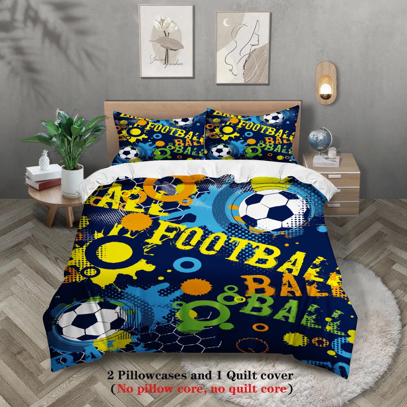

3 шт. Комплект постельного белья Мультяшный Футбол 3D Принт Матовый Удобный Пододеяльник Королевский Размер Квин Полуторный Односпальный Размер Подарок на День Рождения Декор Комнаты EU Single 135x200cm
