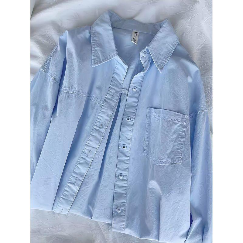 Pure Cotton Bandage Dress Rose Pink Shirt for Women Inner Wear Base Loose All-Matching Slimming Long Sleeve Shirt Coat Trendy