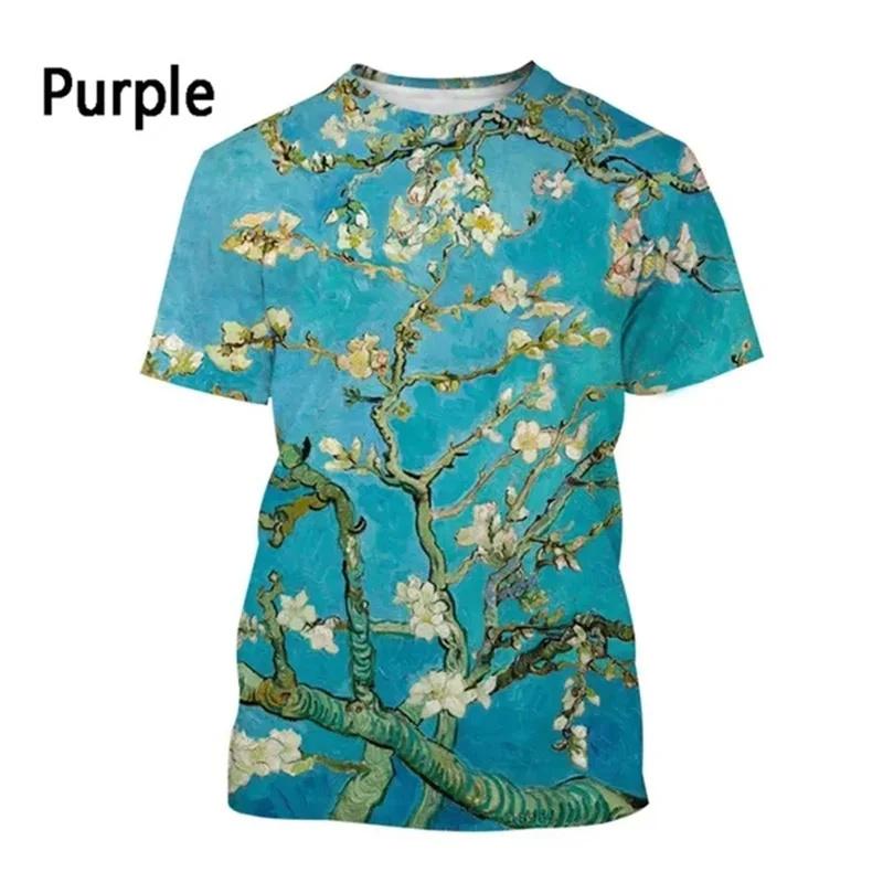 Art Oil Painting Graphic T Shirt For Men Starry Night 3D Printed T-Shirts Summer Casual Short Sleeve Round Neck Loose Tees Tops