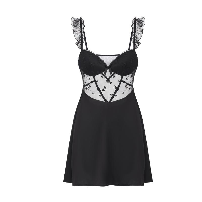 Women's Lace Trim Cutout Padded Backless Sleep Dress with Robe Lounge Set
