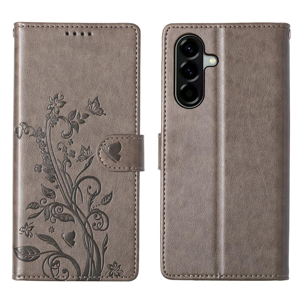 For Samsung Galaxy A36 5G Wallet Case Butterfly Floral Imprint PU Leather Phone Cover with Wrist Strap