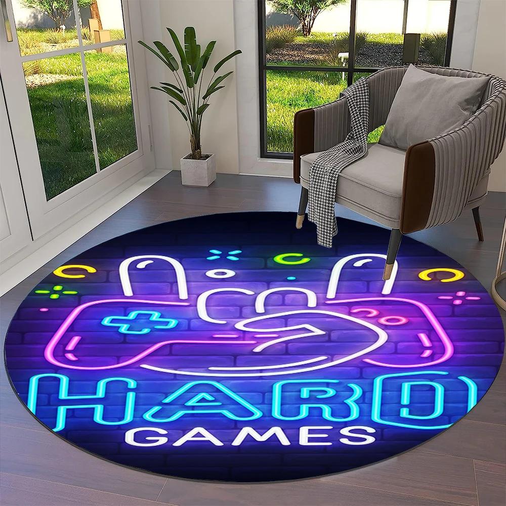

Game Gamer Gamepad Cartoon Round Carpet Rug for Living Room Bedroom Child Playroom Chair Decor,Pet Area Rug Non slip Floor Mat 60cm