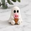Halloween Ghost Ornaments Mini Decorative Figurine, 3D Printed White Statue with Portable Figurines Pink Skull Ice Cream, Cute Desktop Ornament