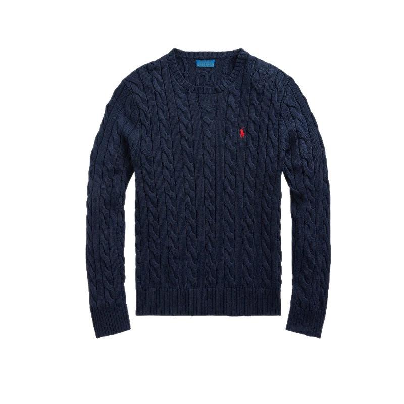 RL Ralph Lauren Pony Logo Crew Neck Knit Sweater - Men's & Women's Warm Autumn/Winter Cable Knit Pullover