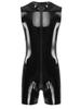 Men's Wet Look Patent Leather Bodysuit Long Sleeve Zipper Jumpsuit Catsuit Clubwear