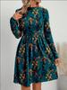Autumn and winter new casual fashion floral printing long-sleeved stand-up collar dress women's clothing