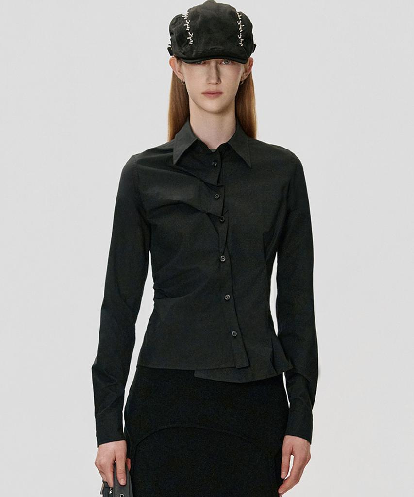 KIMZISU Unbalanced Drape Shirt_Black