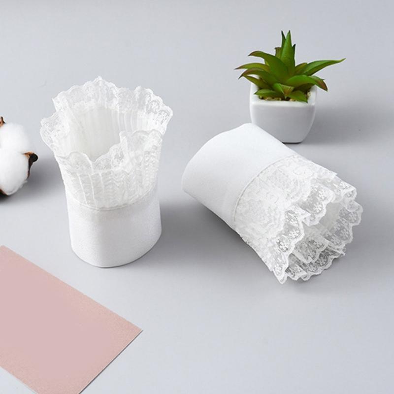 Women Sweet Ruffled Floral Lace Half Shirt Fake Collar and Wrist Cuffs False Sleeves Set Vintage Costume Accessories