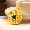 Sand Gold Sunflower Pendant with Rhinestones & Green Stone - Versatile Retro Clavicle Chain