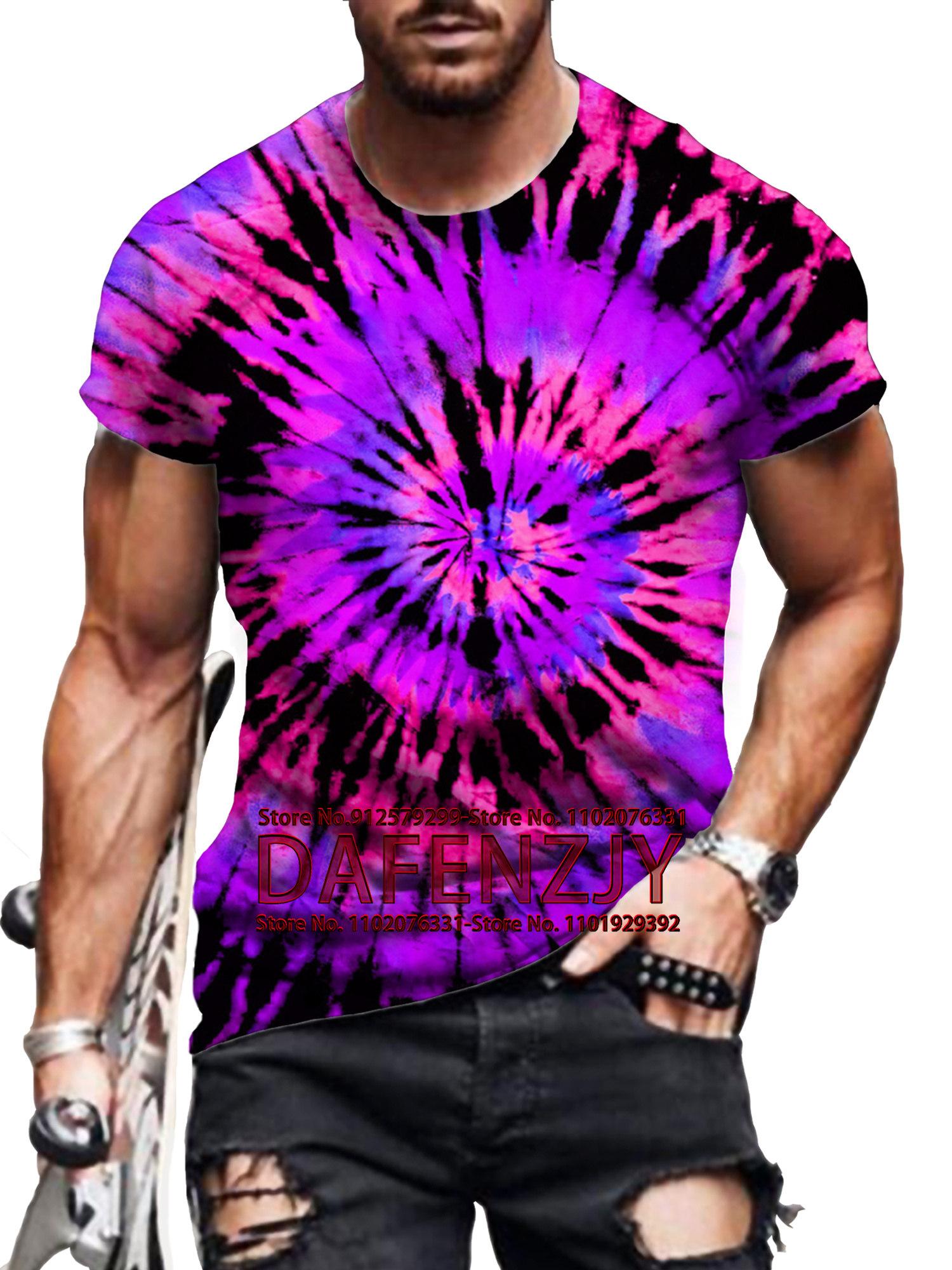 

Індивідуальна яскрава та яскрава футболка Tie Dye для чоловіків, футболка з короткими рукавами та принтом, 3D-кежуал, вулична чоловіча футболка XXXL небо синє кольору