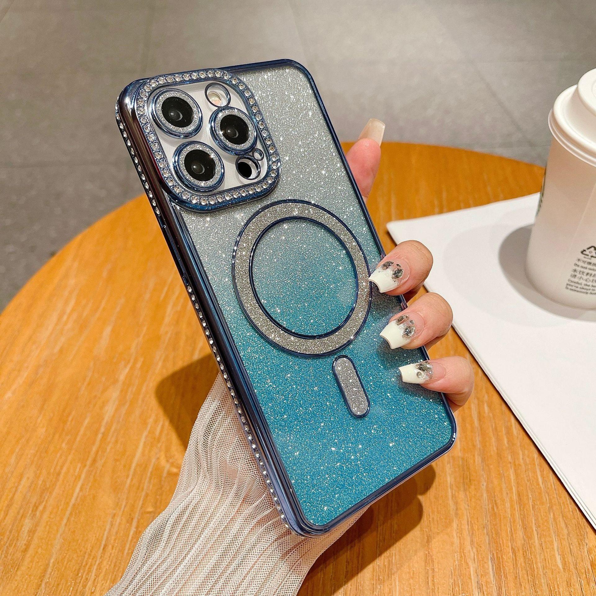 

Инкрустированный бриллиантами магнитный чехол для телефона с градиентным цветом, подходит для IPhone15promax Защитный чехол 14 Накладка Apple 15 iPhone11pro