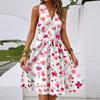 Women's Spring And Summer Casual V-Neck Sleeveless Waist Floral Print Midi Dress