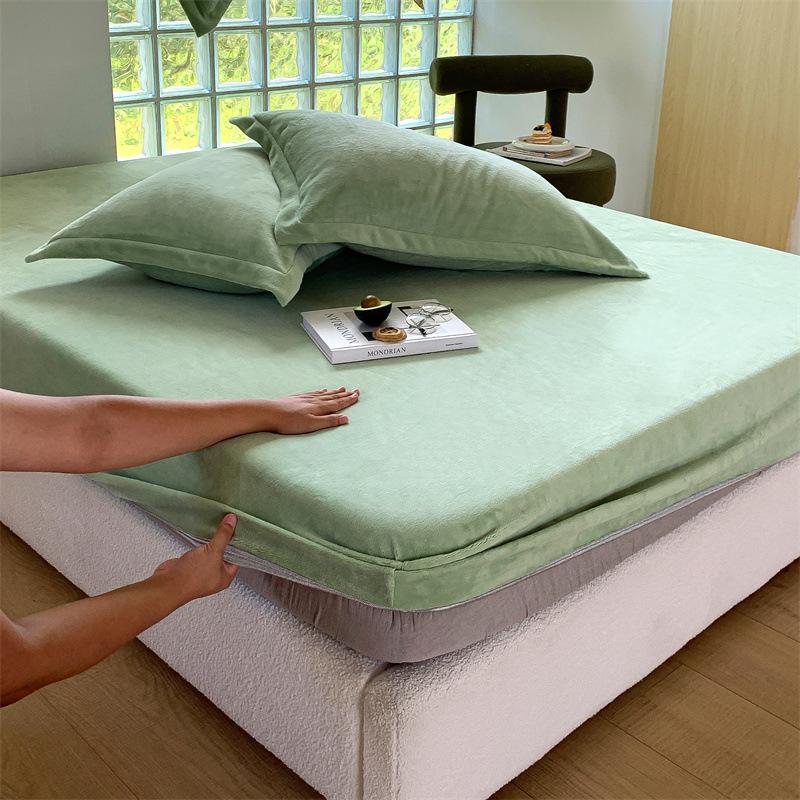 New A-class Milk Fleece Bed Sheet Thickened Warm Mink Fleece Mattress Cover Fully Wrapped
