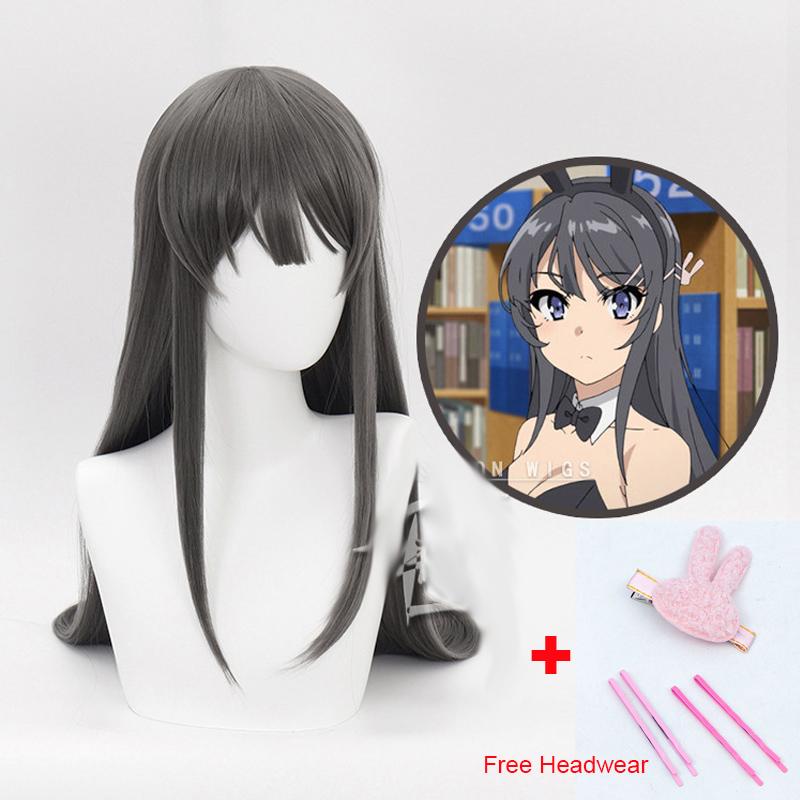 Anime Sakurajima Mai Cosplay Kostuum Rascal Does Not Dream of Bunny Girl Senpai Mai Sakurajima Cosplay Pruik Konijnenoren Hoofddeksel L black