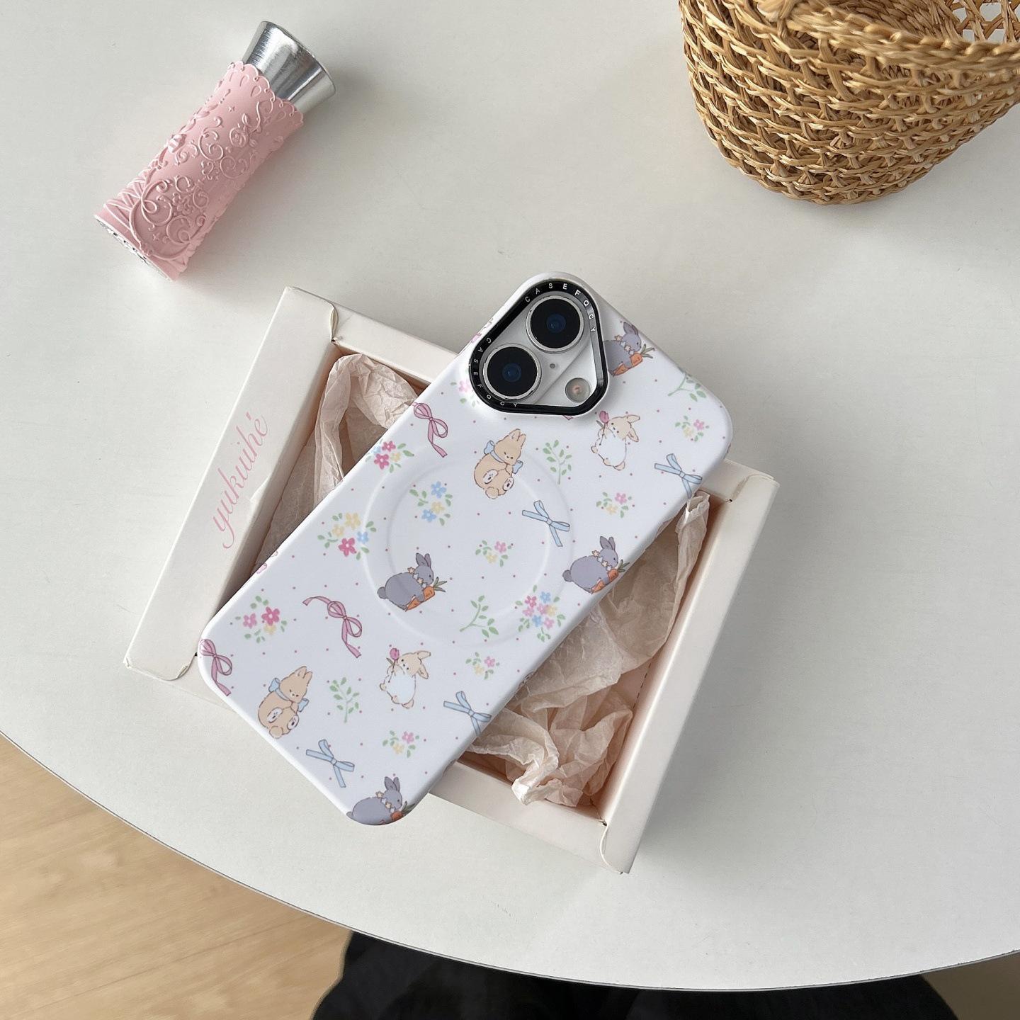 

Магнитный чехол для телефона с кроликом и бантом для iPhone 16/17 Pro Max - Защитный чехол для женщин iPhone 14