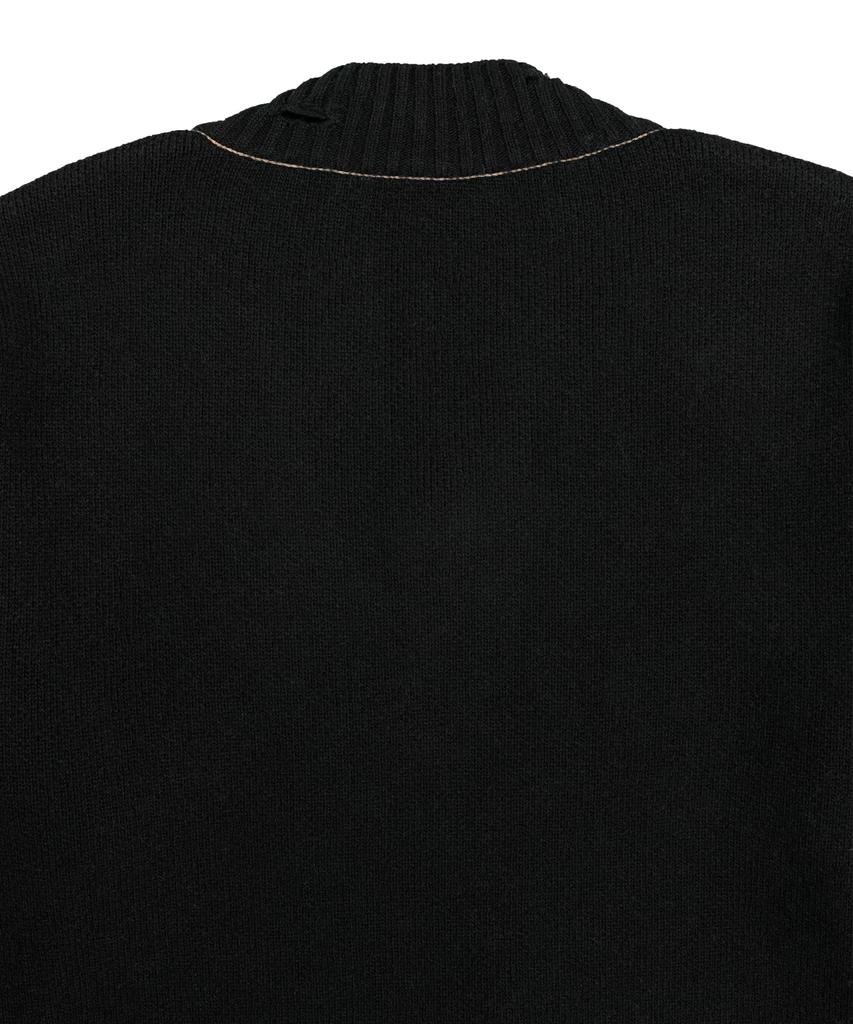 OHY Oversized Distressed Logo V-Neck Knit - Black