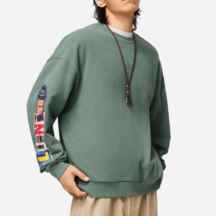 Li Ning Letter Pattern Round Neck Pullover Sweatshirt Men Sweatshirt Qianshan-Cui AWDU137-5