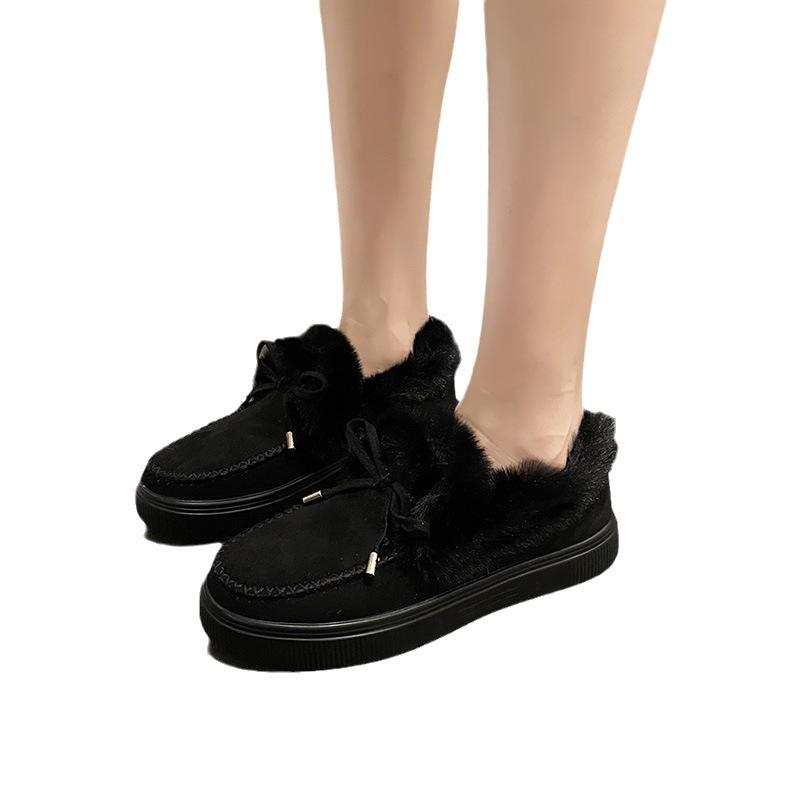 Women's cotton shoes 23 winter European and American bow warm shoes flat-soled fluffy shoes versatile women's shoes