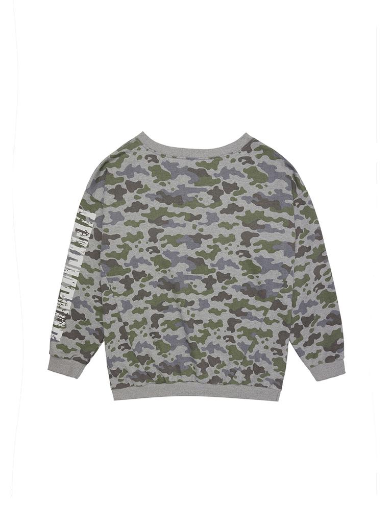 YEEL Yl Studded Off-Shoulder Sweatshirt Camo Gray