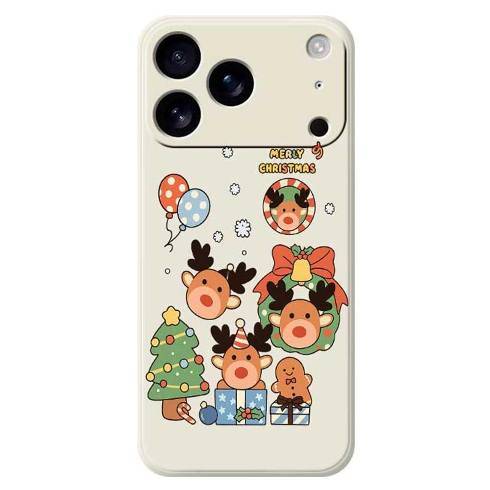 

For iPhone 17 Pro Max Case Christmas Gift Deer Pattern Printing Straight Edge TPU Phone Back Cover Beige