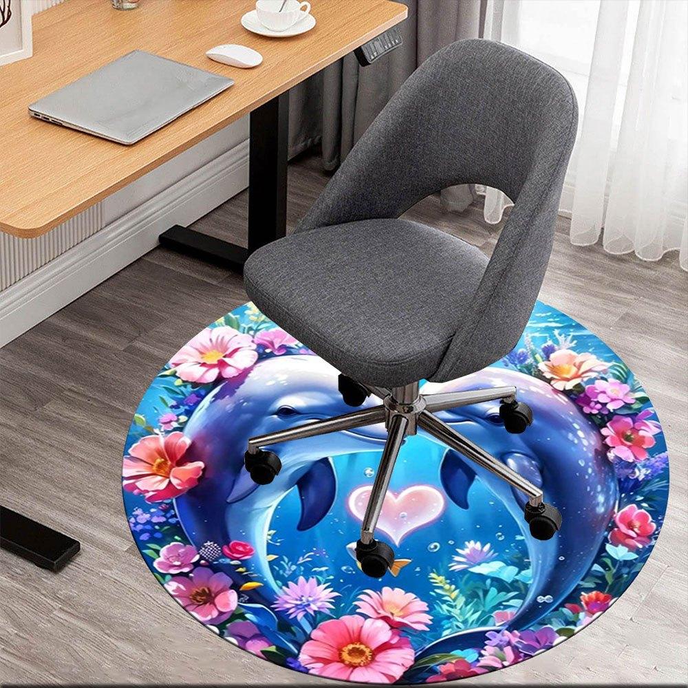 

Underwater Love: Dolphin Heart Frame with FlowersRound Non-Slip chair mat chair carpet for office Rugs for Office Decor Gift For Valentine s Day Mothe 80cm by 80cm