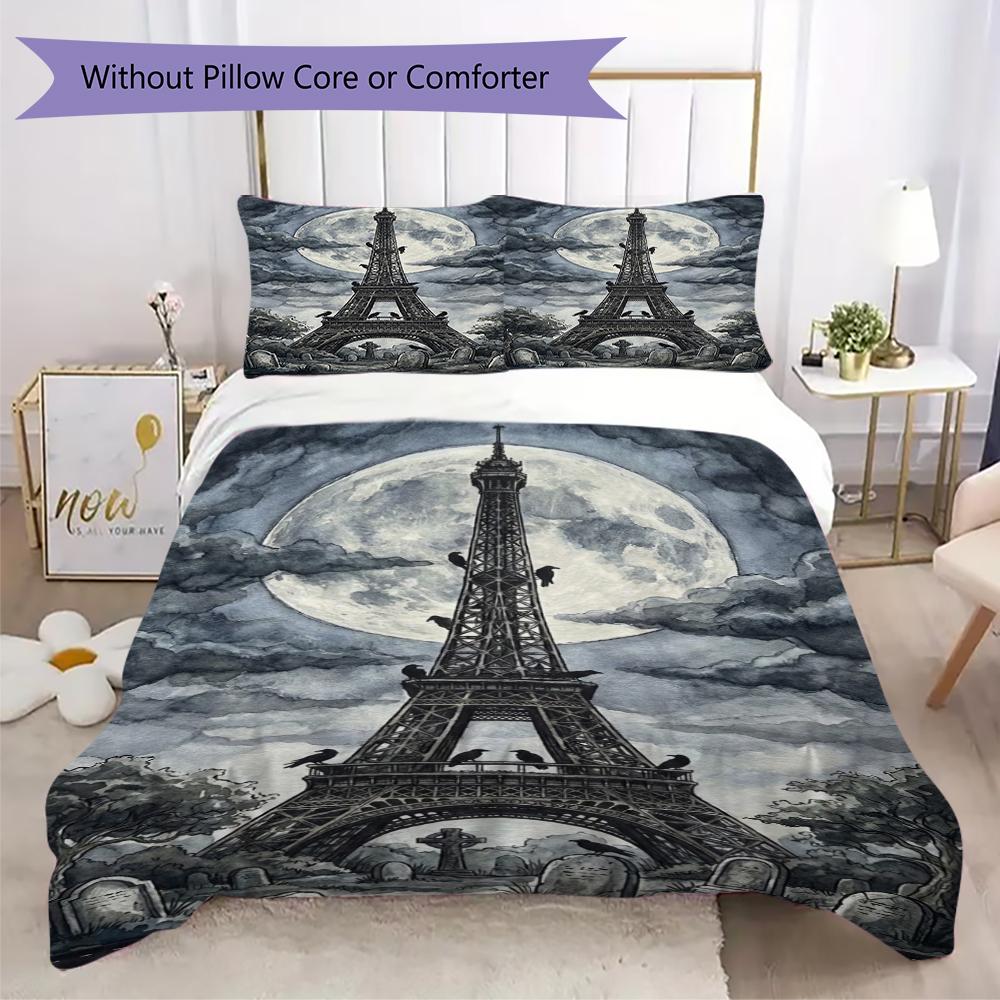 Paris Eiffel Tower Pattern Bedding Uilt Set Uilt Cover Pillowcase Home Decoration Birthday Gift (1 * Duvet Cover + 2 * Pillowcase Without Core)86