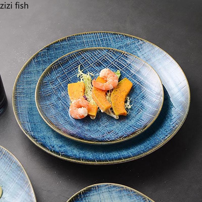 Retro Irregular Ceramic Dinner Plate Restaurant Steak Plate Sushi Plate Sashimi Plates Molecular Cuisine Creative Tableware