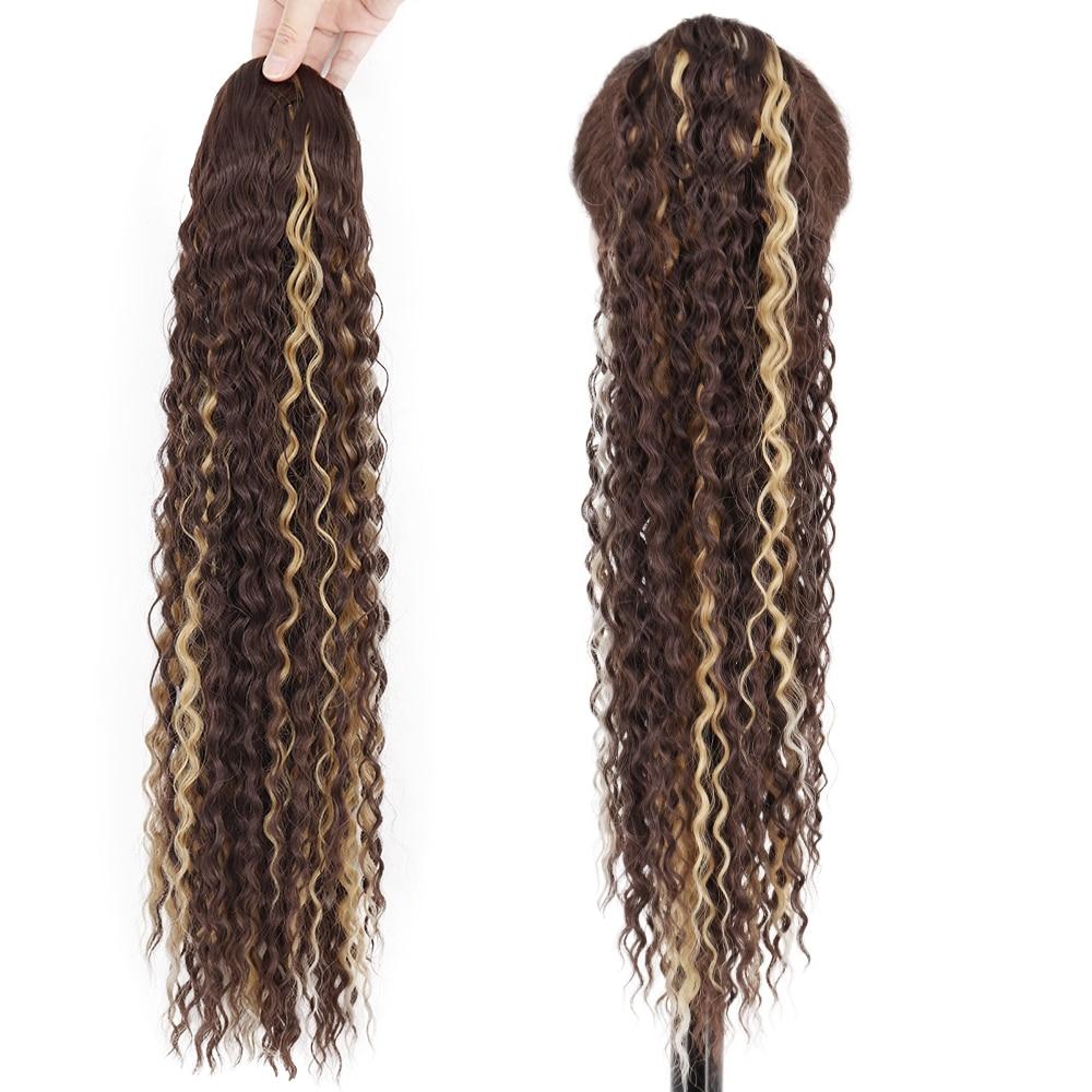 MERISIHAIR Synthetischer lockiger Pferdeschwanz, 65 cm, Clip-in-Haarverlängerung, langer Ombre-Wickel-um-Fälschungs-Pferdeschwanz, schwarzer lockiger Pferdeschwanz