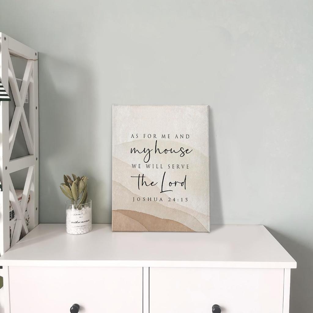 PHAMTE As For Me And My House We Will Serve The Lord Wall Art, Modern Christian Bible Verse Joshua 24:15 Print Framed Canvas Painting Artwork For