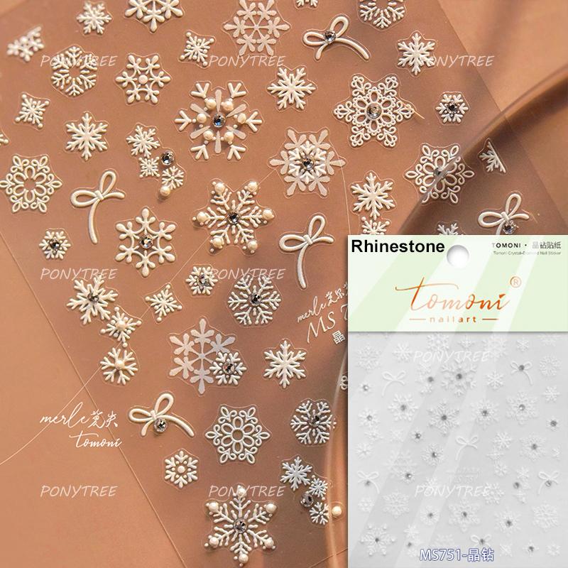 1 Piece 5D Embossed White Snowflake Nail Stickers Winter Christmas Snowflake Nail Art Stickers Self-adhesive Decorative Slider