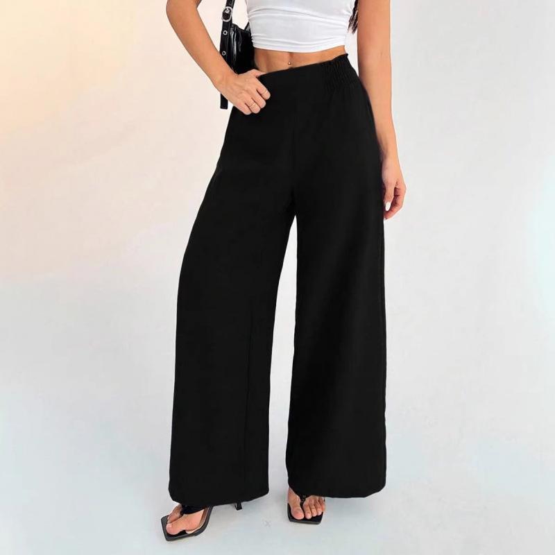 Women's Summer Wide Leg Pants High Waist Elastic Waist Trousers