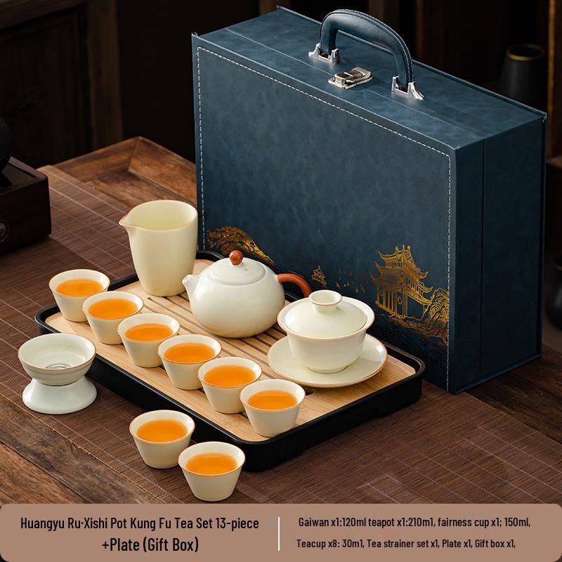 Elegant Ru Kiln Tea Set for Home or Office - Customizable with Logo, Perfect for Gifts