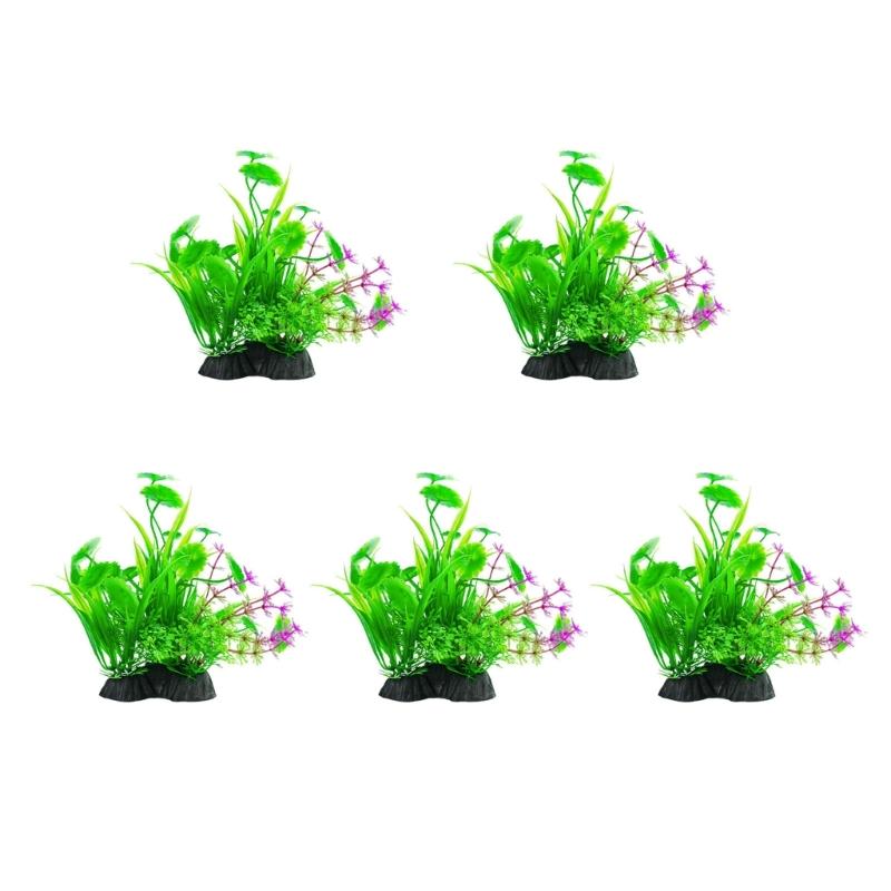 5PCS Life Like Plant Fishtanks Decoration Artificial Water Plant with Base for Office Commercial Use Aquariums Landscape