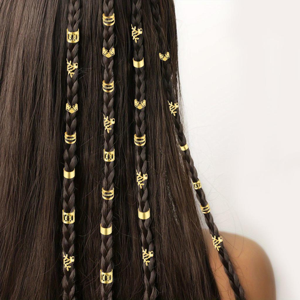 50PCS Hollow Dirty Braided Hair Rings Vintage Style Alloy Hair Rings Set - Hollow Out Round Hair Accessories for Women and Girls,