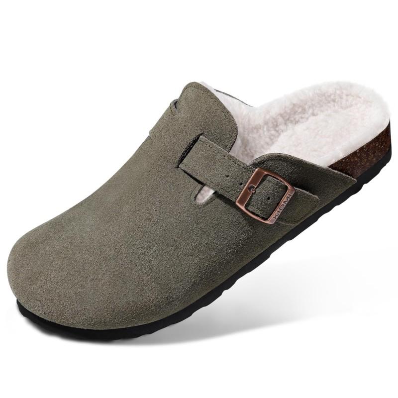 Eyriphy Winter Damen Fuzzy Pantoletten mit verstellbarer Schnalle zum Hineinschlüpfen, Korksohle, Kartoffelschuhe, Fellfutter, warme Damen-Wildleder-Clogs