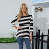 Women's O-neck 3/4 Sleeve Striped  Print Top