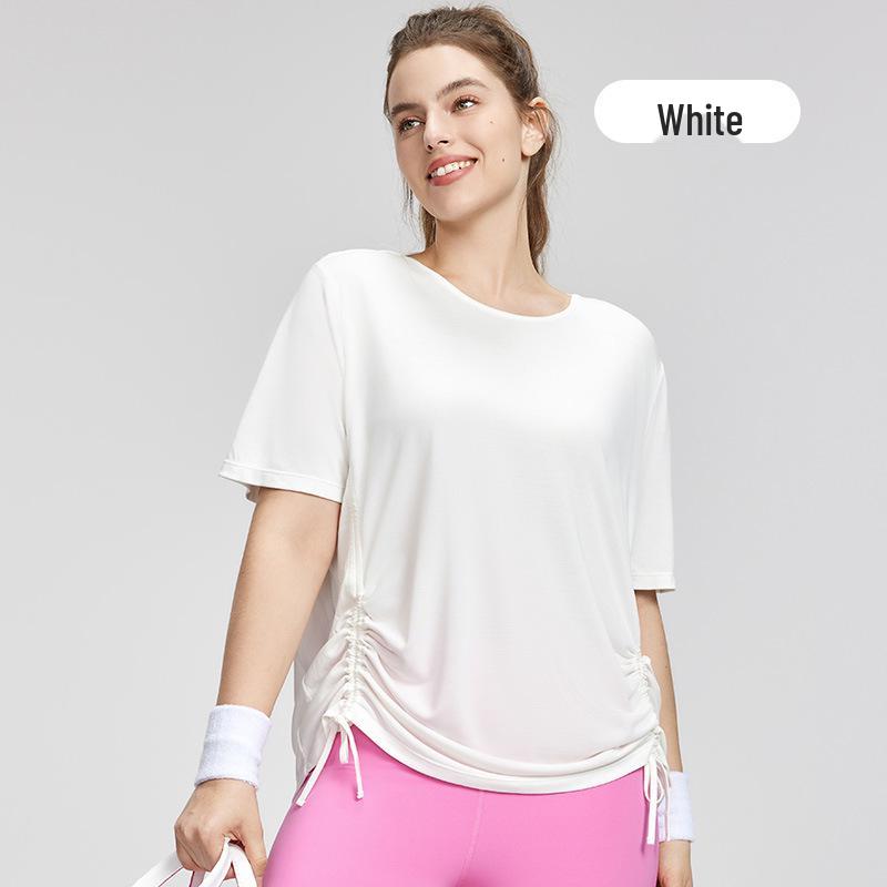 

Женский дышащий пуловер для йоги больших размеров с кулиской – футболка с коротким рукавом свободного кроя Size 1 (for 125-150 lbs)