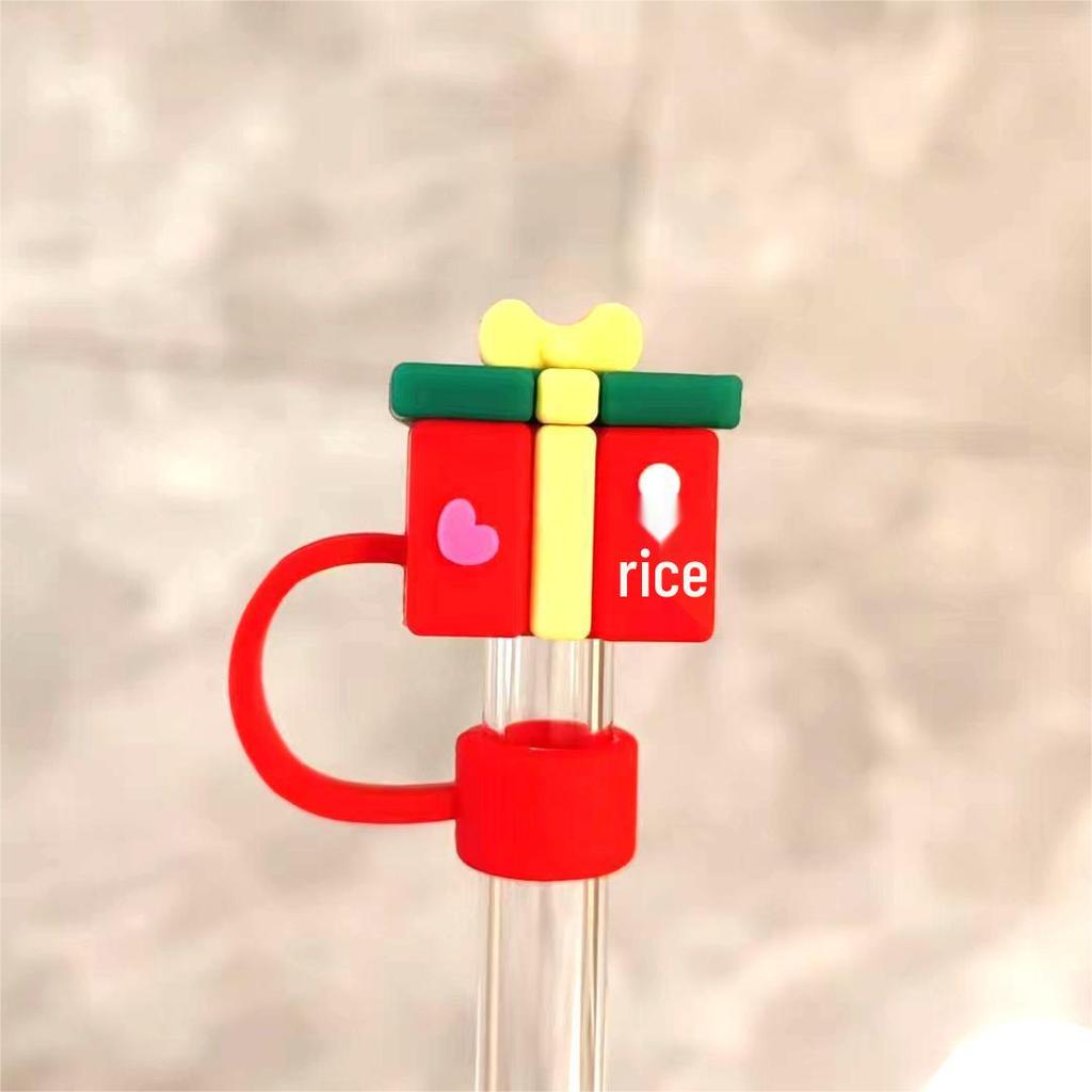 New 10mm Christmas Cartoon Silicone Straw Sleeve with Cute Dust Plug