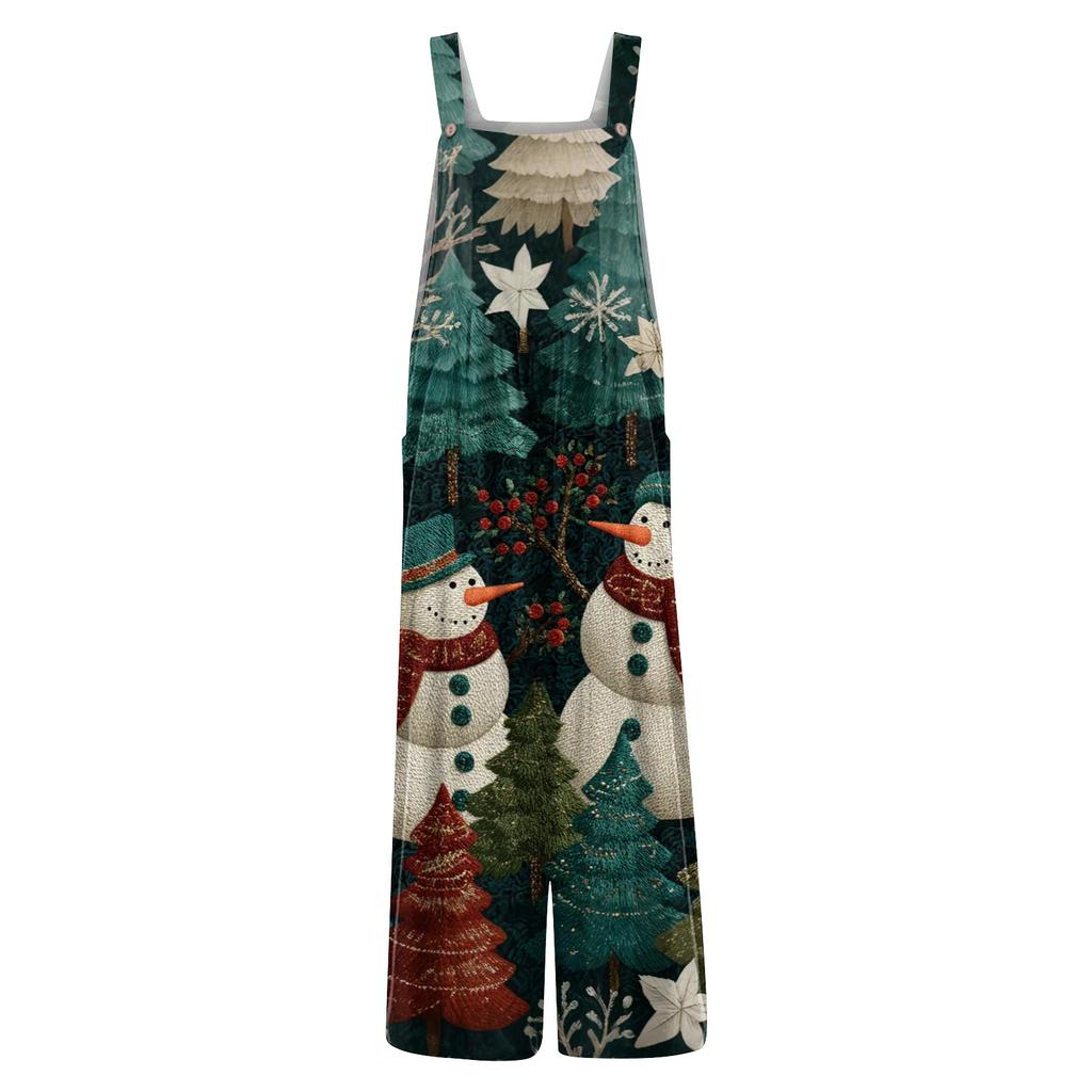 Womens Casual Overalls Jumpsuits Adjustable Straps Sleeveless Print Comfy Rompers With Pocket