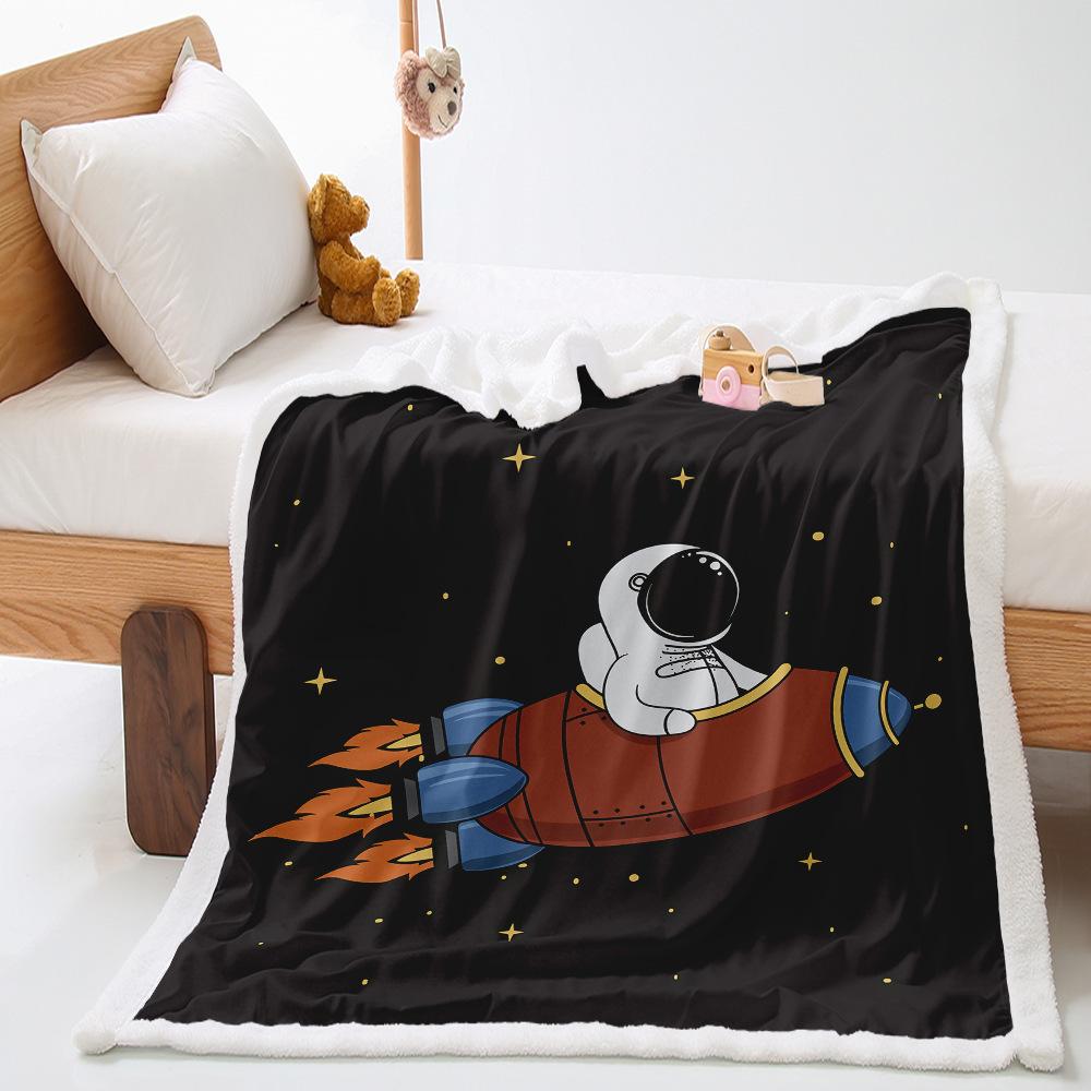 Astronaut 2D Digital Printing Thickened Lamb Wool Crystal Fleece Blanket Blanket