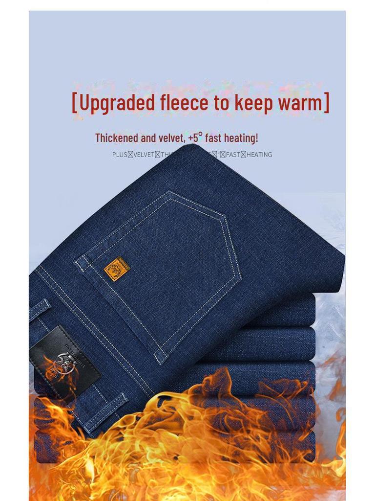 Elastische Jeans mit hoher Taille für Herren: Knitterfreie, dicke Hose für Herbst und Winter