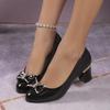Fashionable High Heels for Women with A Shallow Mouth, Large Size, Thick Heels and Round-toe Bowknots Pumps for Women